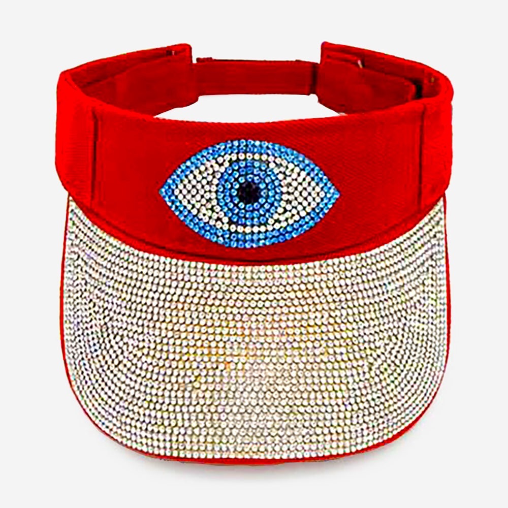 Bling Rhinestone Evil Eye Visor Hat